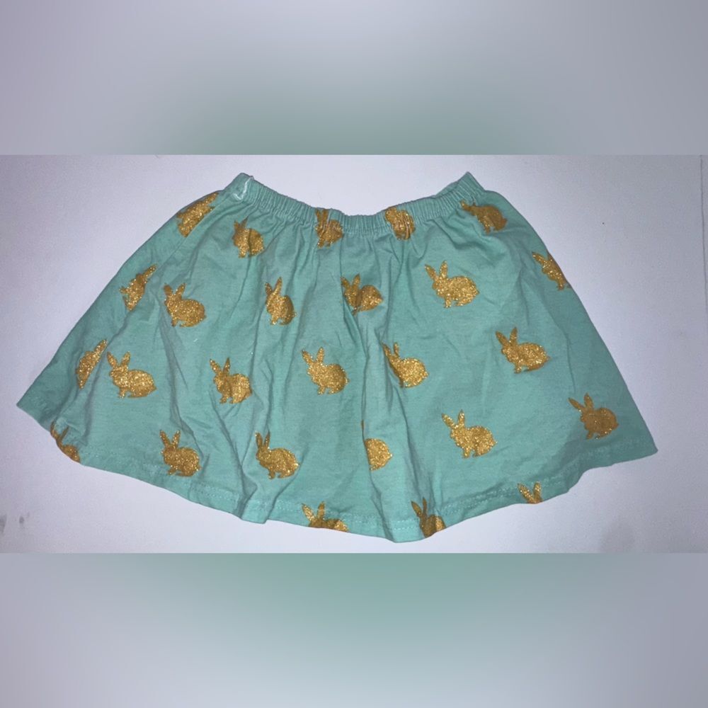 Girls size XXXL Mint Green Skirt with Gold Bunny Print